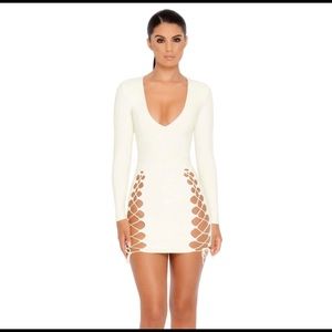 TIED SUEDE LACE UP MINI DRESS IN IVORY